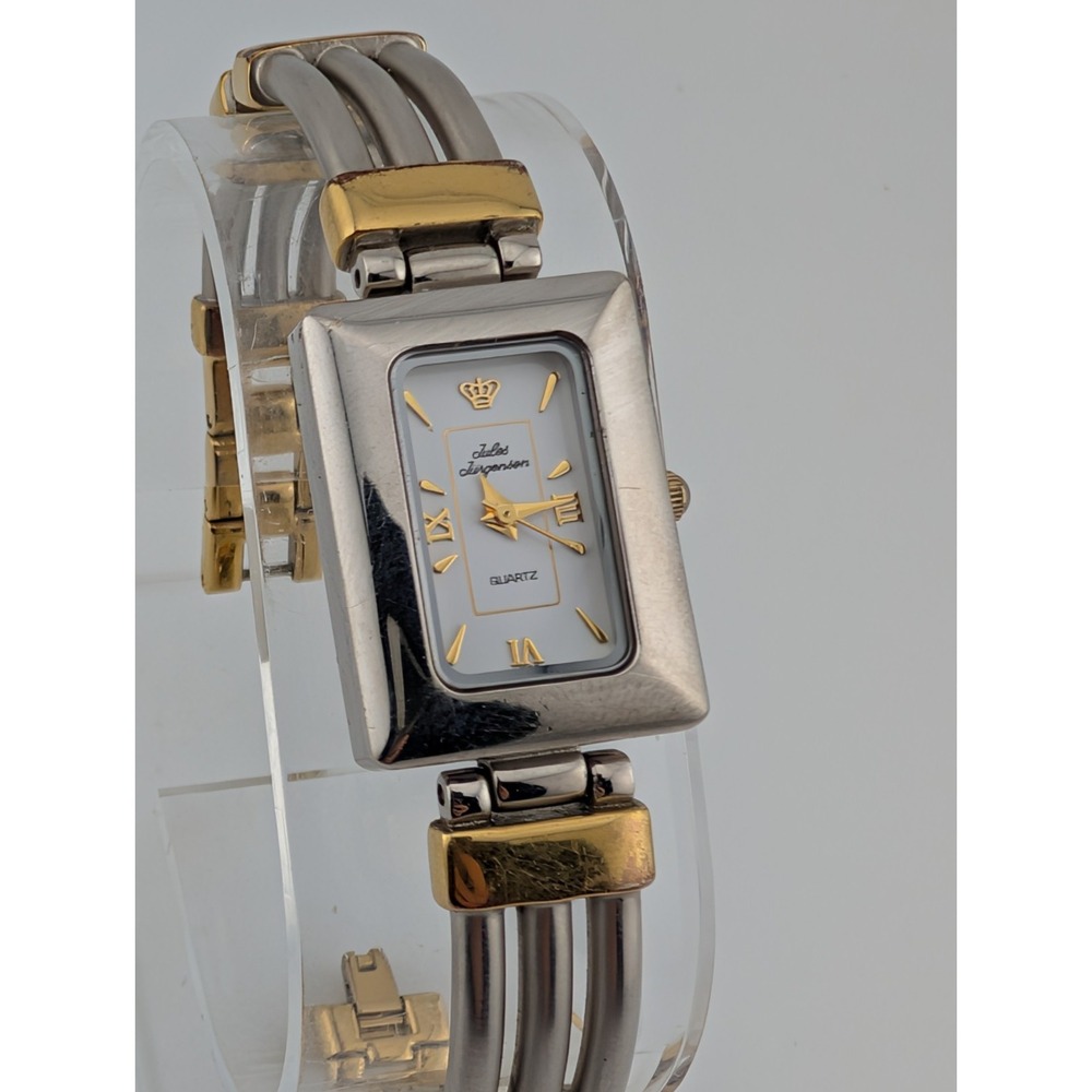 Vintage‎ Jules Jurgensen Tank Watch Women 19mm Case Two Tone 7.25" Band- Working